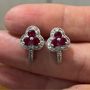 Diamonds & Ruby White Gold GENUINE Rubies & Diamonds Earrings in 14k ~ 3.2…